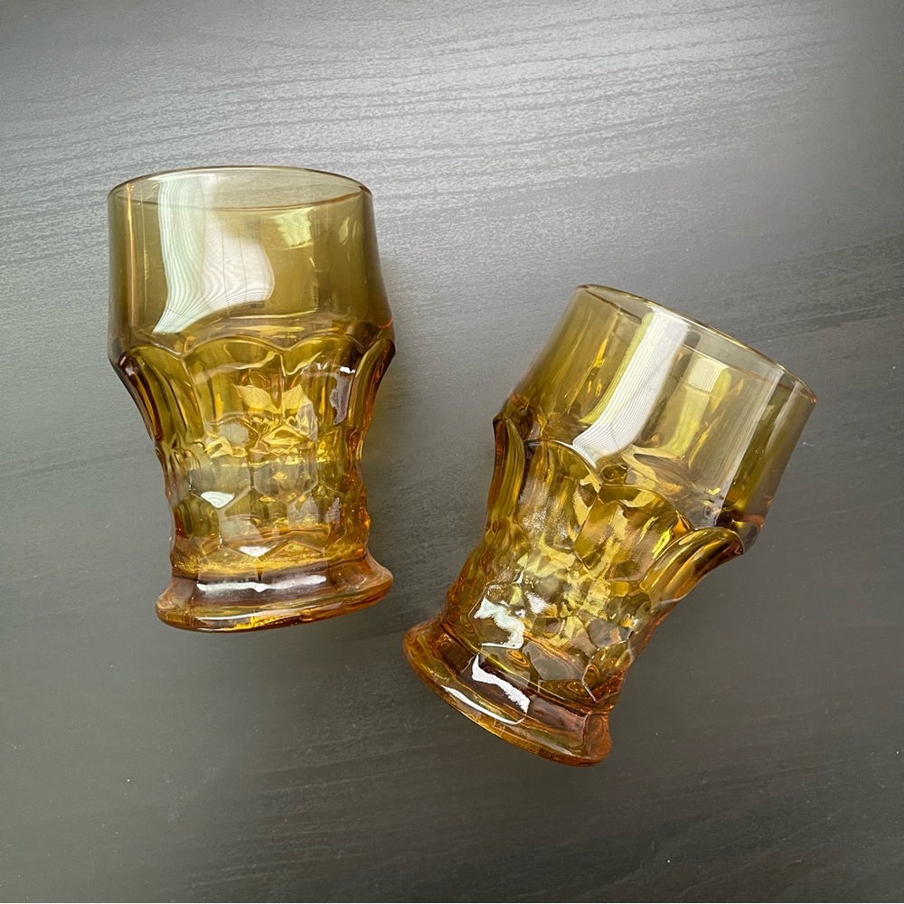 Vintage Anchor Hocking Georgian Amber Honeycomb Glasses - Picture 2 of 8